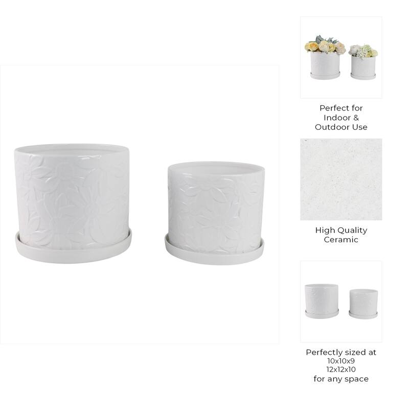 Decorative Ceramic Daisy Flower Planters - Set of 2