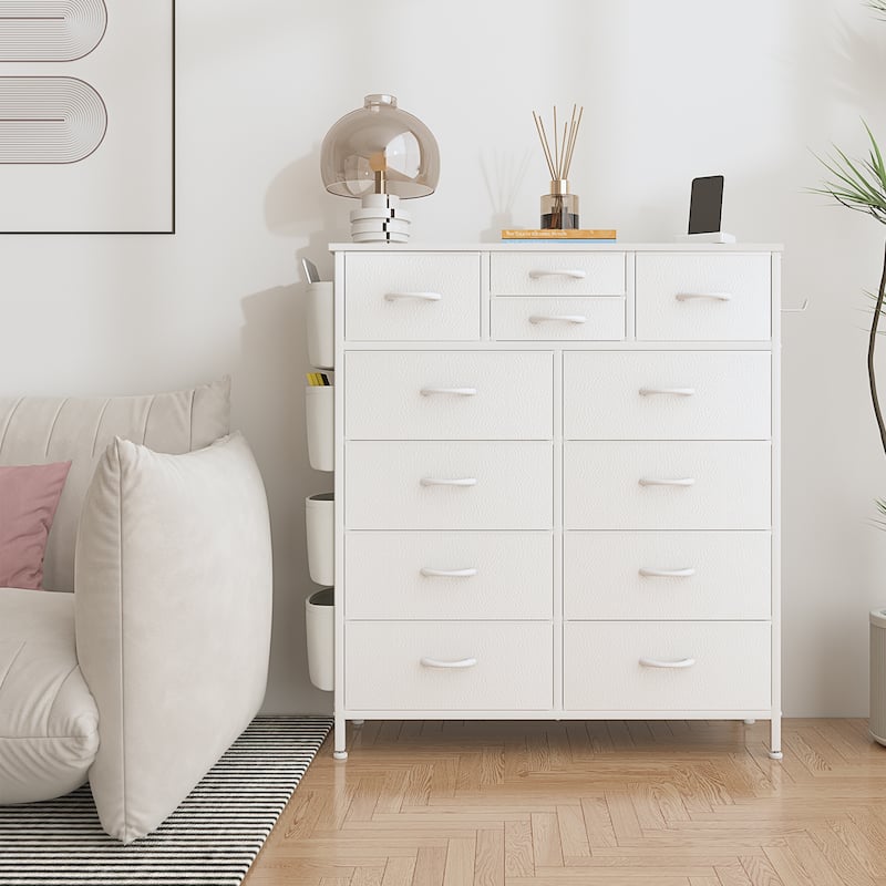 12 Drawer Dresser Fabric Tall Dressers for Bedroom Chest of Drawers - White PU - 12-drawer