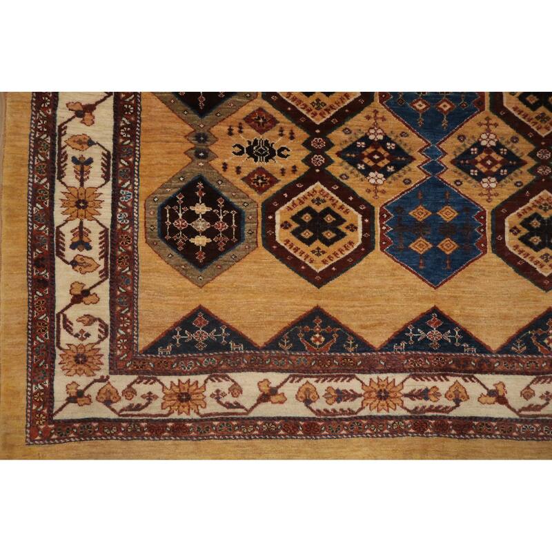 Hand Knotted Oriental 100% Wool Carpet Traditional Tribal Yellow & Gold Shiraz Area Rug - 8' 3'' X 5' 9''