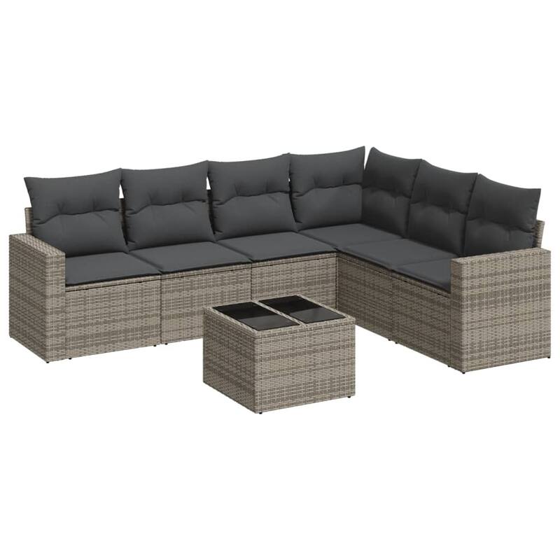 vidaXL Garden Sofa Set Grey PE Rattan, Powder-Coated Steel, Tempered Glass - 93.5 x 71.9 x 27.2