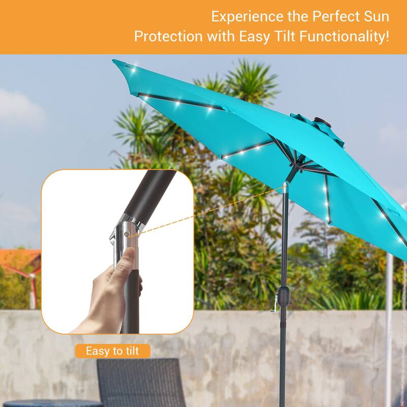 LIVOOSUN 10Ft Solar-powered Large Round Outdoor Patio Market Umbrella with Crank