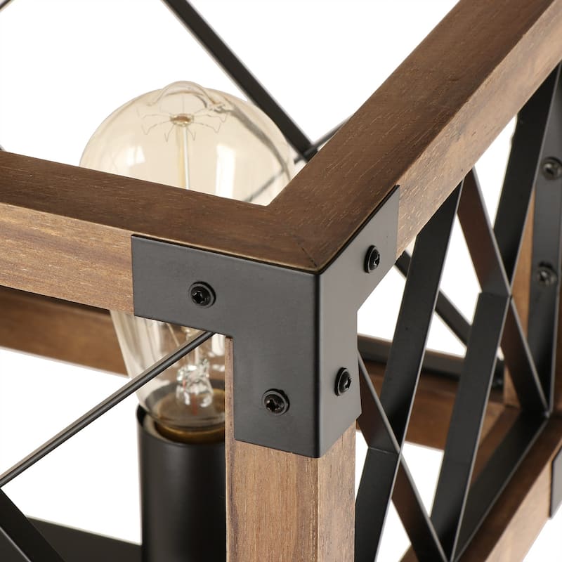 Modern Farmhouse 5-Light Wood Rectangle Chandelier Cage Island Lights for Dining Room - 31.6"L x 10" W x 7.8" H