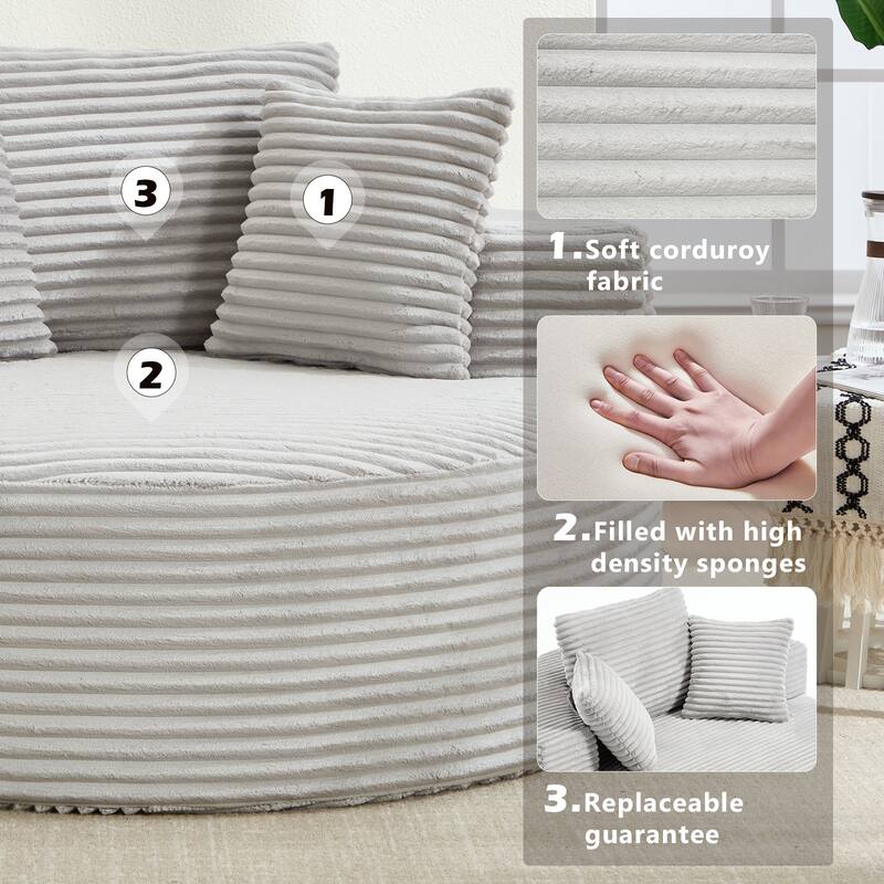 Round Sofa Bed with Memory Foam Sectional Couches for Living Room, Cloud Couch with 3 pillows