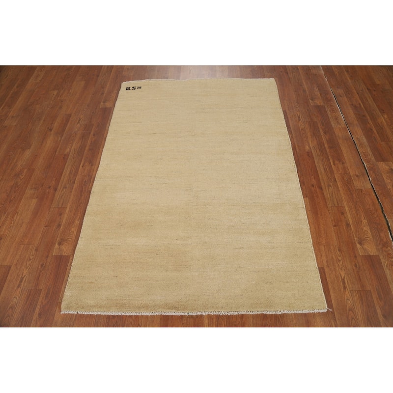 Modern Gabbeh Oriental Rug Hand-Knotted Solid Wool Carpet - 3'5"x 4'11"