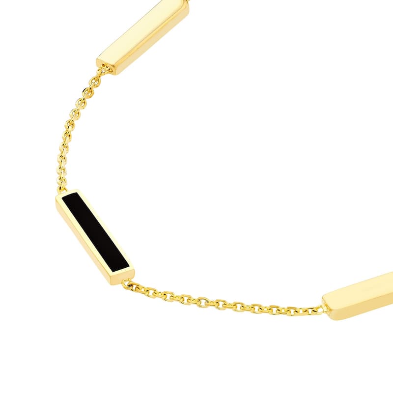 Curata 14k Yellow Gold 7.25" Black enamel Alternating Bar Sation Bracelet