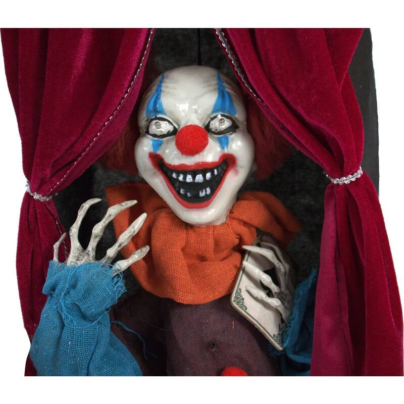 Haunted Hill Farm Animatronic Clown, Indoor/Outdoor Halloween Decoration, Flashing Red Eyes, Talking, Battery-Operated