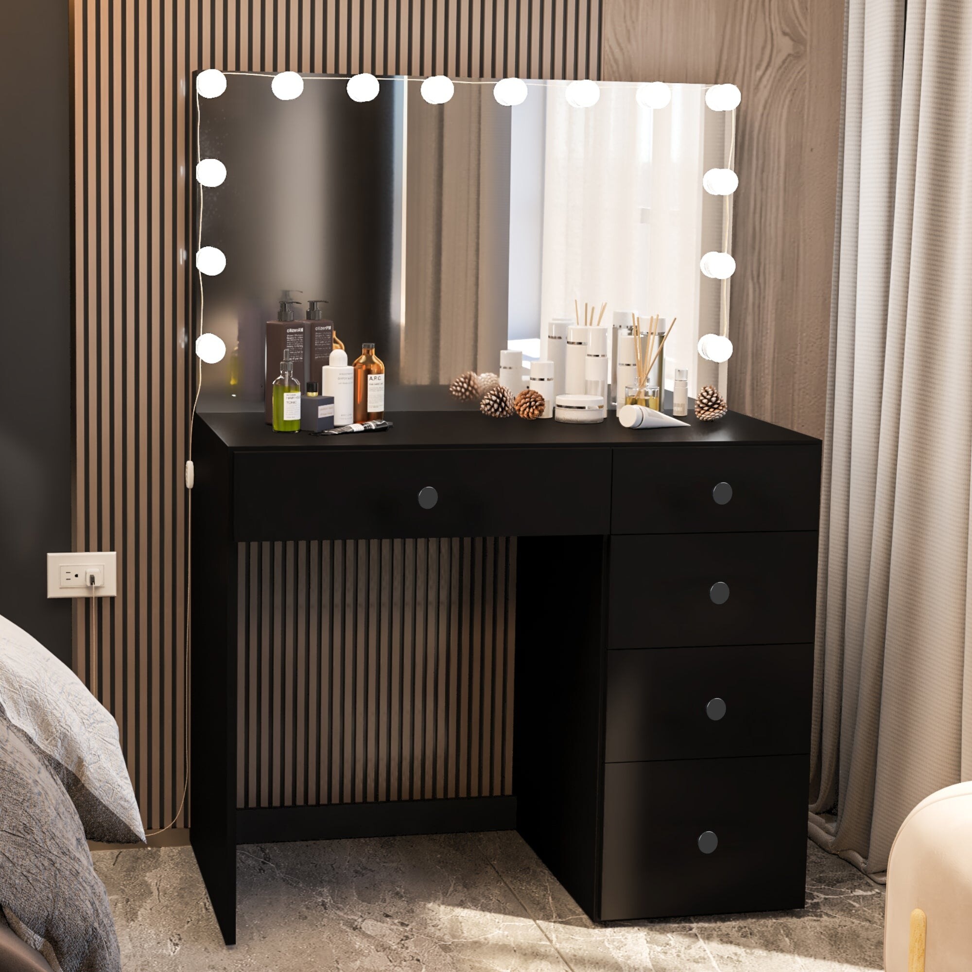 Black bedroom vanity deals