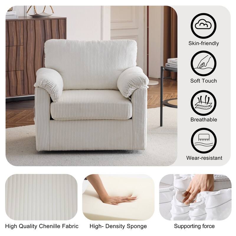 33" Corduroy Swivel Single Sofa Chair