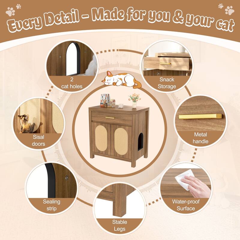 Anmytek Cat Litter Box Furniture Multi Functional Storage Cabinet with Scratching Post Hidden Enclosure Modern