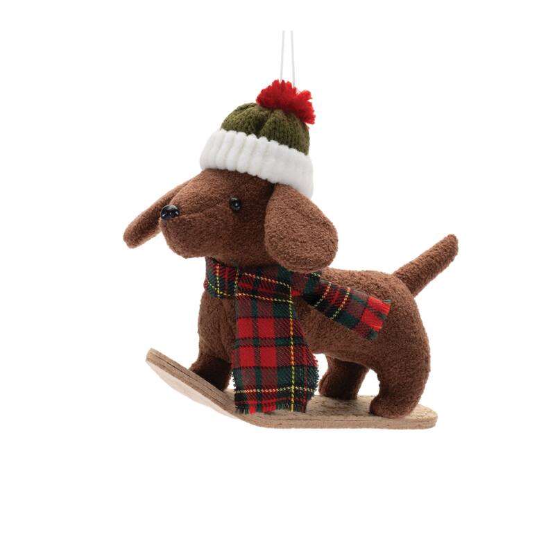Set of 6 Plush Dog Christmas Ornaments with Snowboards and Snowshoes for Holiday Tree Decor - 6”L x 6”W x 9”H