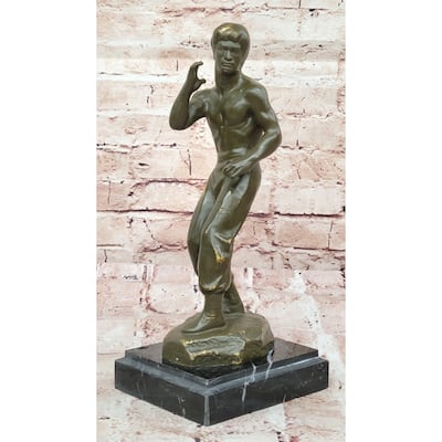 Bruce Lee Bronze Martial Artist Sculpture On Marble Base By Mavchi