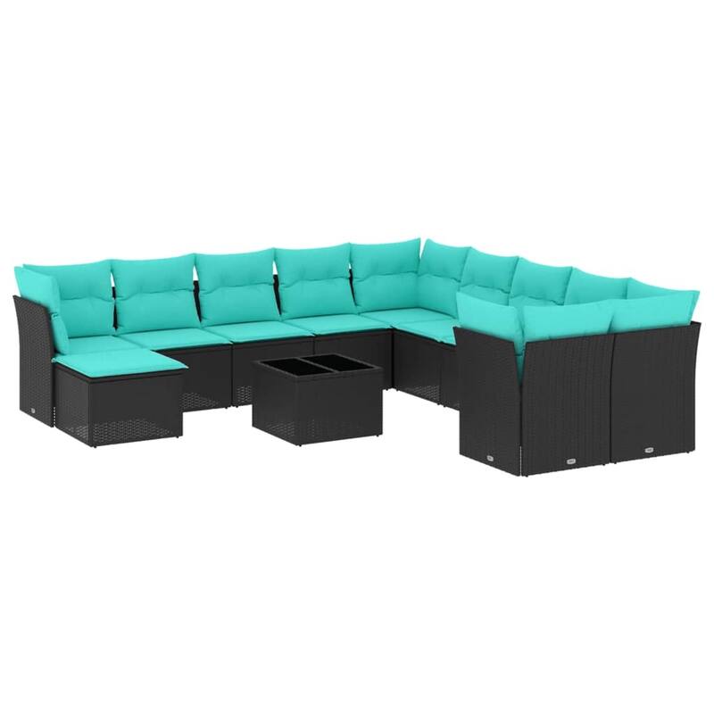 vidaXL Patio Sofa Set with Cushions Outdoor Conversation Furniture Poly Rattan - 24.4" x 24.4" x 27.2"