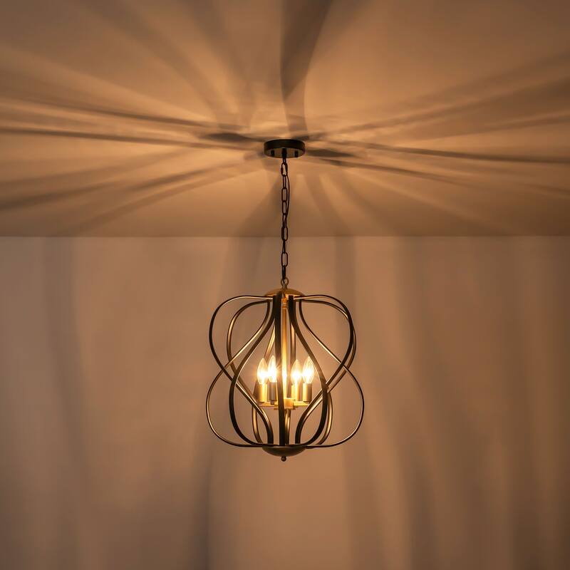 4-Light Mid-Century Modern Black and Gold Linear Geometric Pendant Light - 17.72 in. W x 20.47 in. D x 20.47 in. H