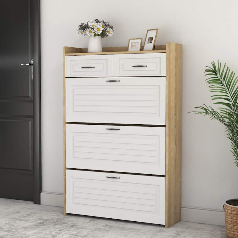 31.5in.W 4-Tier Shoe storage Cabinet with PVC Door 3 doors 2 drawers