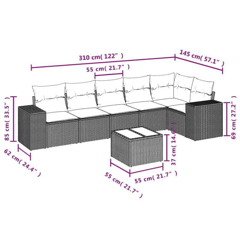 vidaXL 6 Piece Patio Sofa Set with Cushions Black Poly Rattan