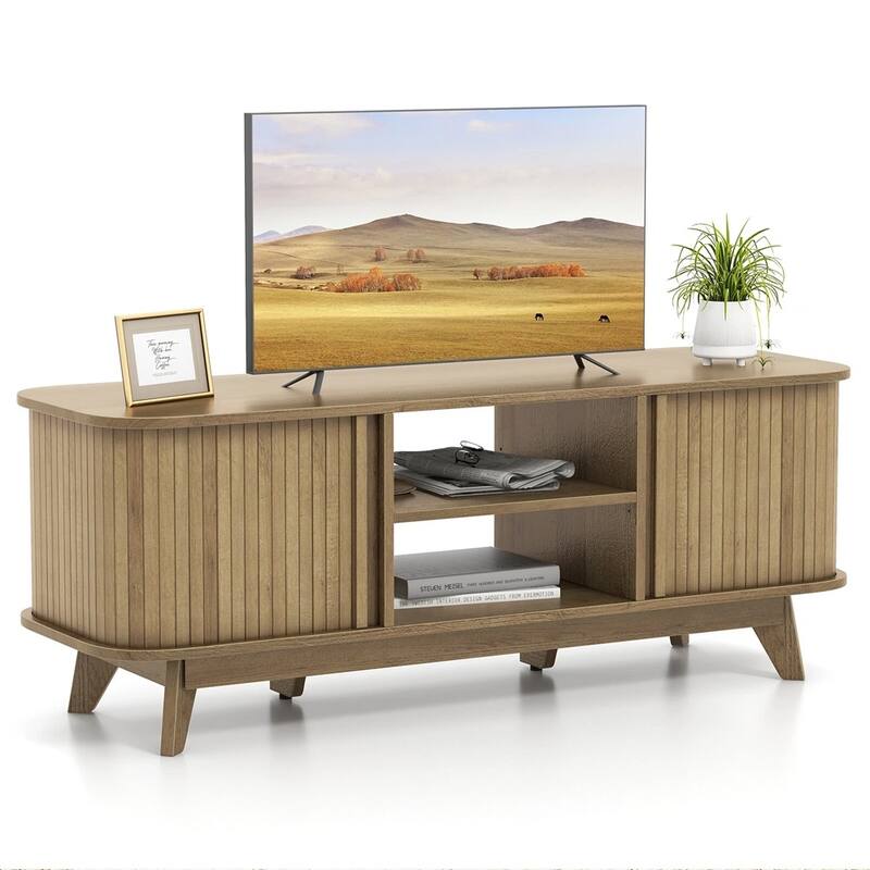 TV Stand for TV up to 55 Inch W/ 2 Open Shelves Sliding Doors - 47 inches in width