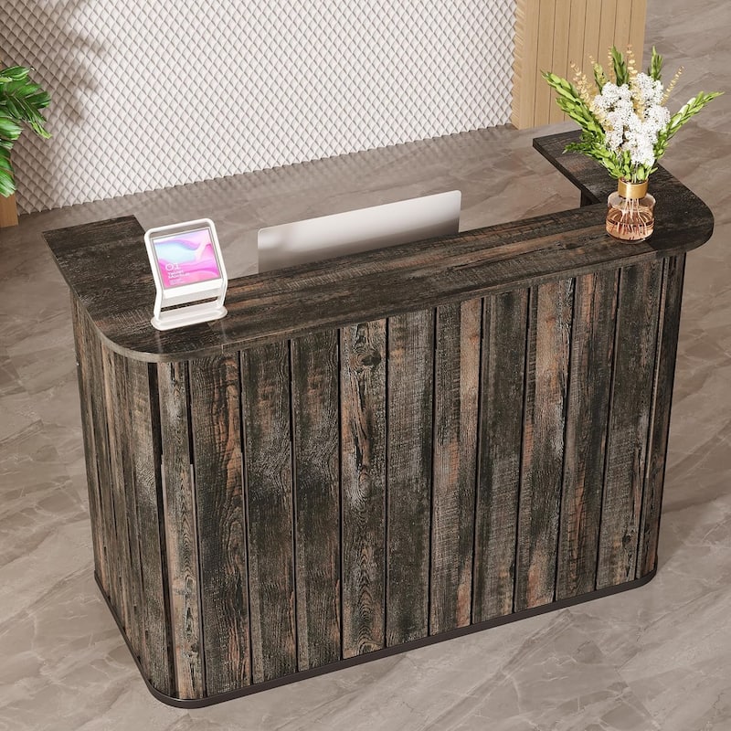 63" Reception Desk with Counter, Modern U-Shaped Front Desk, Retail Checkout Counter Table