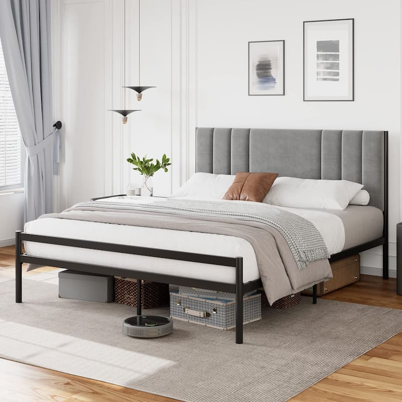 Bed Frame with Velvet Headboard