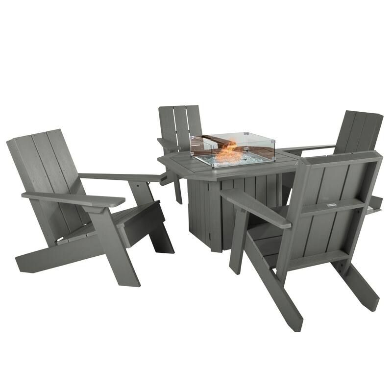 HIGHWOOD Modern Adirondack 5-Piece Fire Pit Conversation Set