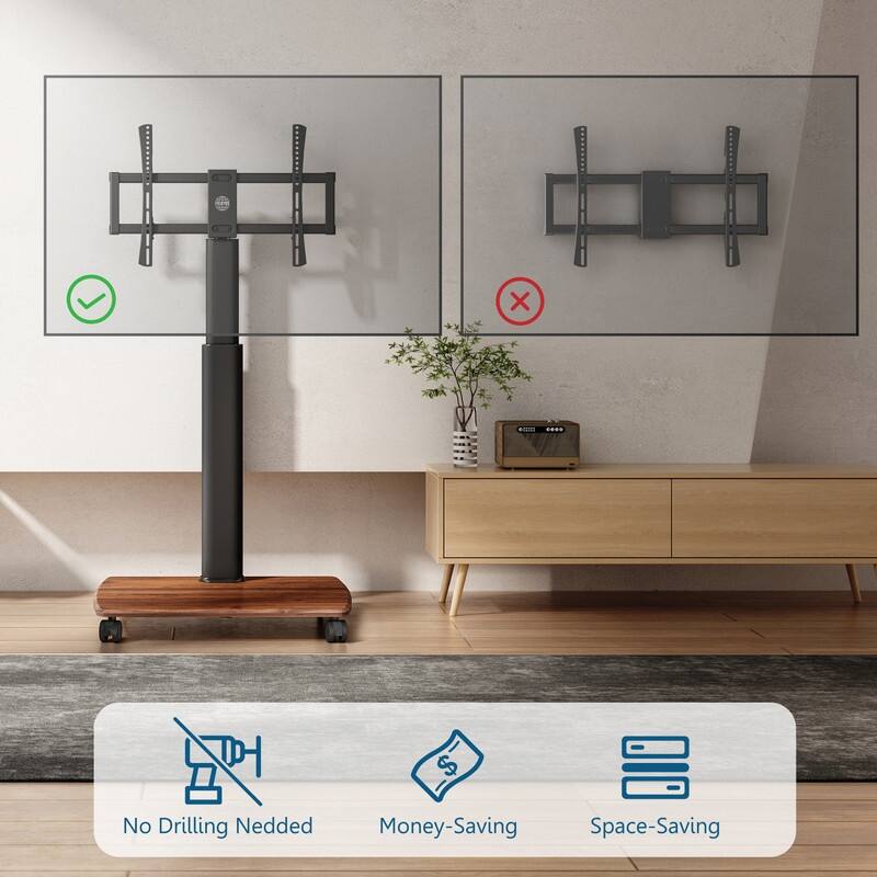 FITUEYES Rolling TV Floor Stand for 32 - 70 Inch TVs, Elegant Portable TV Stand with Upgraded 360° rotating wheels