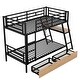 preview thumbnail 7 of 24, Modern Metal Bunk Bed with Built-in Desk, Light and 2 Drawers, Black