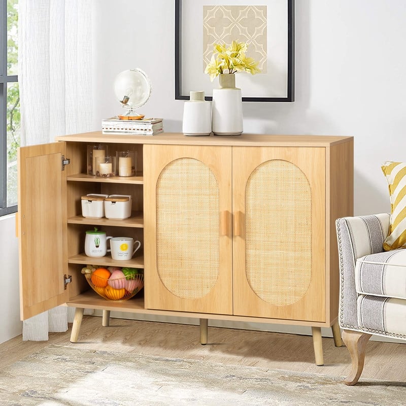 Shoe Cabinet with Double Doors Wooden Floor Bathroom Storage Cabinet