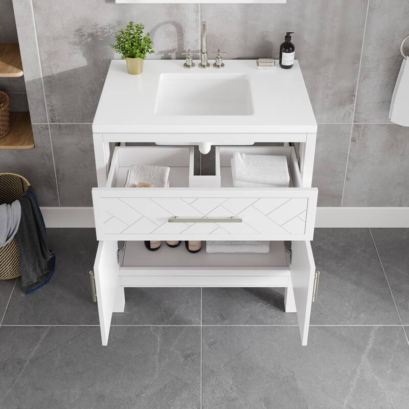 Eviva Cambridge Bath Vanity with Quartz Top and Porcelain Sink