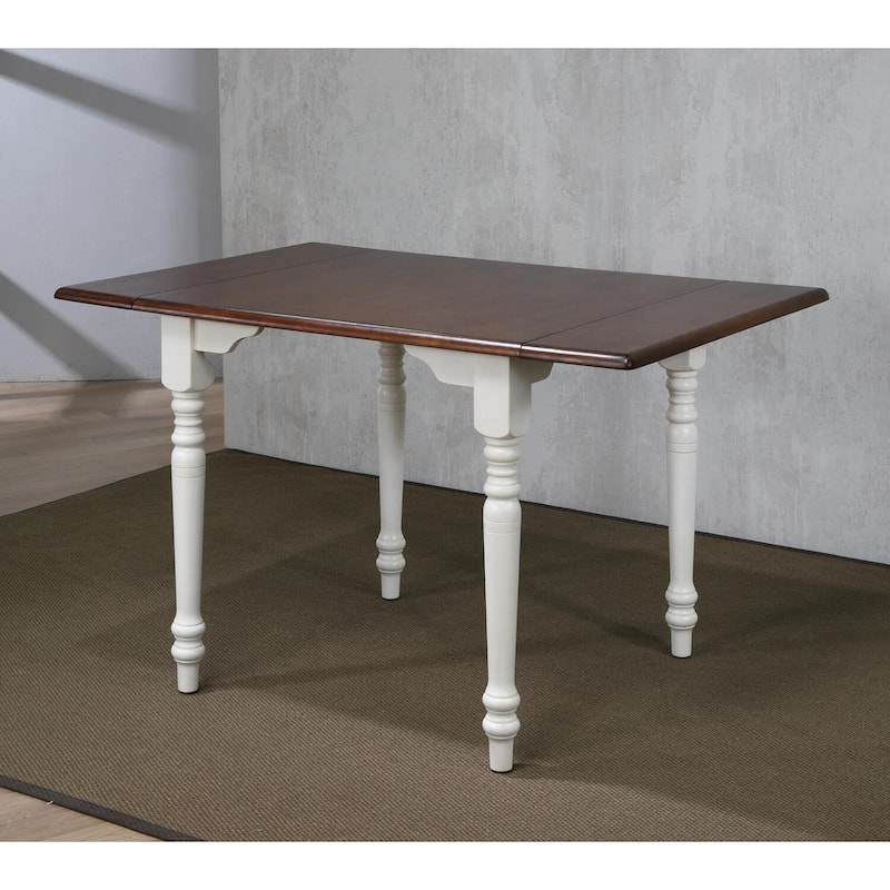 Extendable Drop Leaf Dining Table - 34-48" Rectangular Table, Antique White & Brown Wood, Seats 2-4 - 48