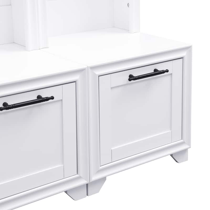 Freestanding Hall Tree with Storage Bench & Hooks, Set of 2 Entryway Coat Rack with Storage Drawers & Anti-Tip Kit