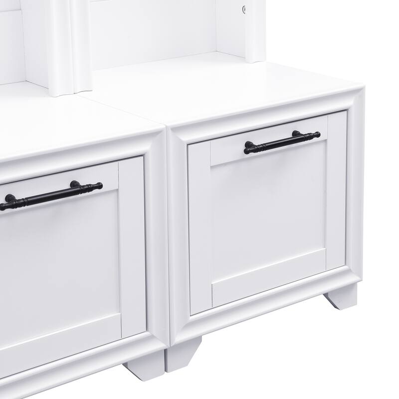 Roomfitters Elegant Hall Tree Set of 2, 3-in-1 Free Standing Entryway Coat Rack with Seating Bench and Hidden Storage