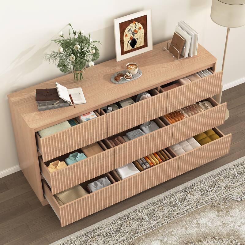 Large Floor Chest of Drawers 9 Drawer Dresser for Bedroom, Freestanding Storage Cabinet Side Table TV Stand