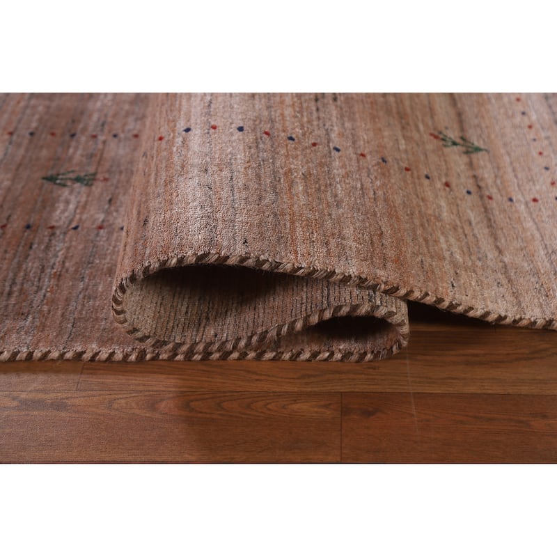 Striped Orange Gabbeh Oriental Area Rug Handmade Wool Carpet - 8'0"x 9'9"