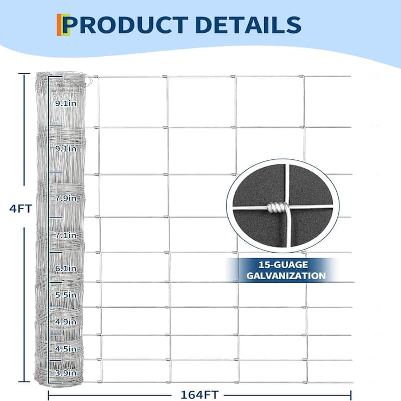 4FT x 164FT Heavy Duty Galvanized Cattle Fence Panel for Livestock Goat Sheep and Garden Enclosure