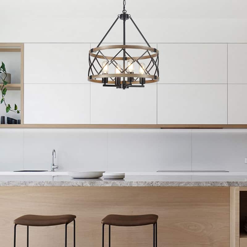4-Light Circle Hanging Candlestick Linear Foyer Chandelier Lighting Fixture for Dining Room Kitchen Island