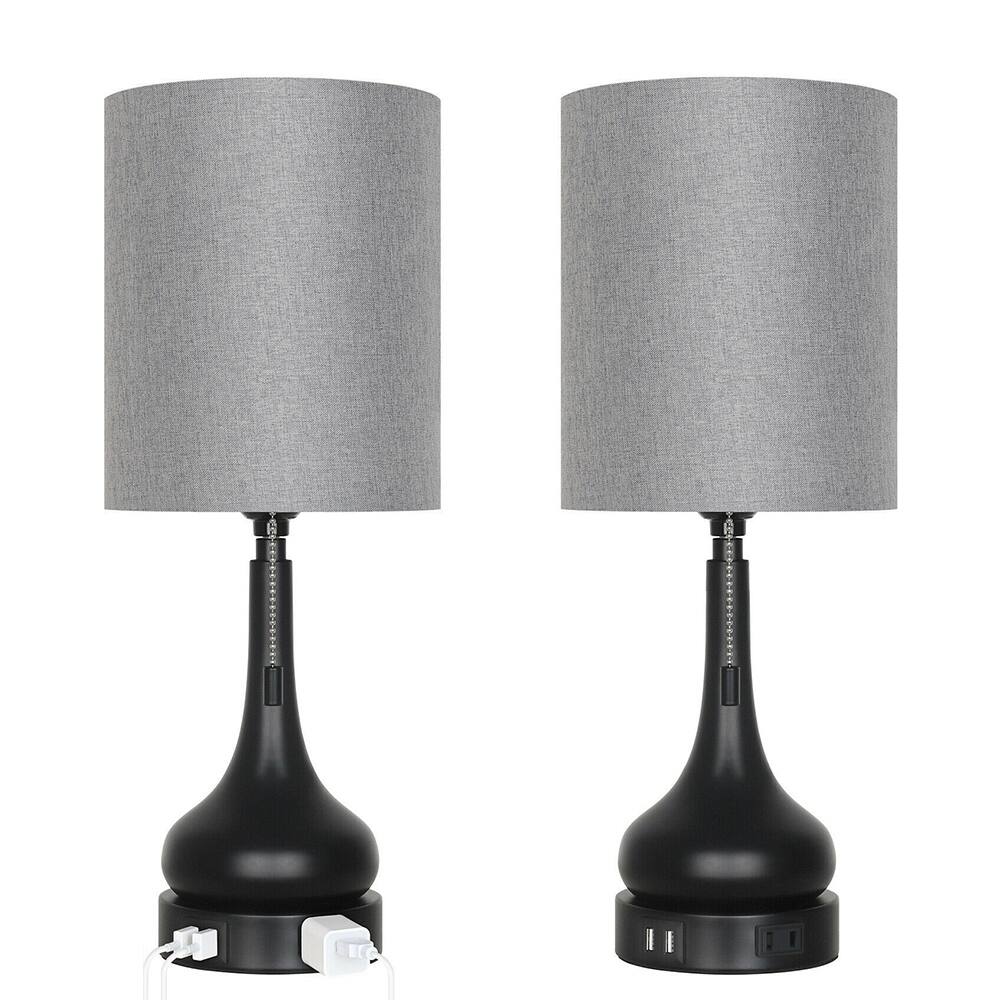 Set of 2 Table Lamps Modern Bedroom Bedside Lamp with USB Port - 8.3