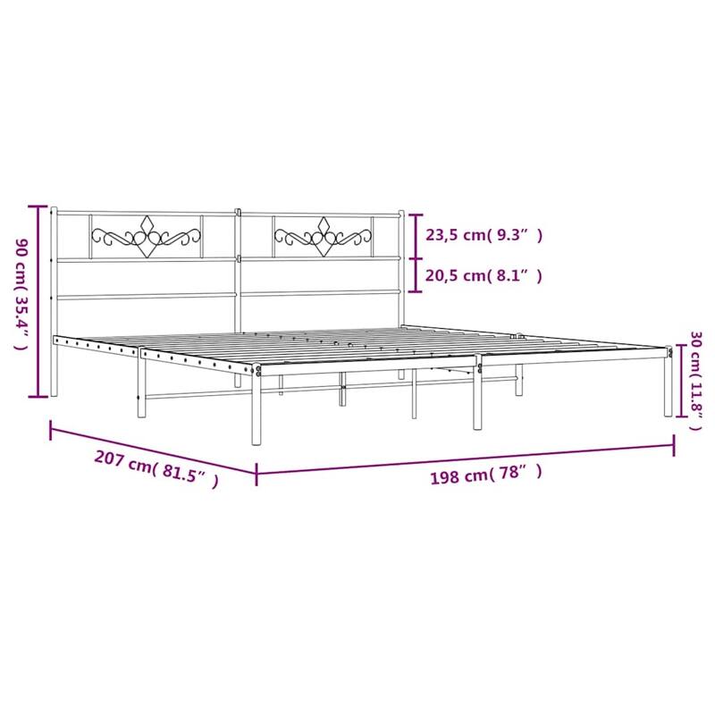 vidaXL 12 Inches White King Size Metal Bed Frame No Mattress - 81.5" x 78" x 35.4"