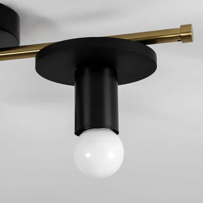17.5" W 3-Light Modern Green/Black Sputnik Metal Wooden Semi-flush Mount Ceiling Light for Living Room, Bedroom