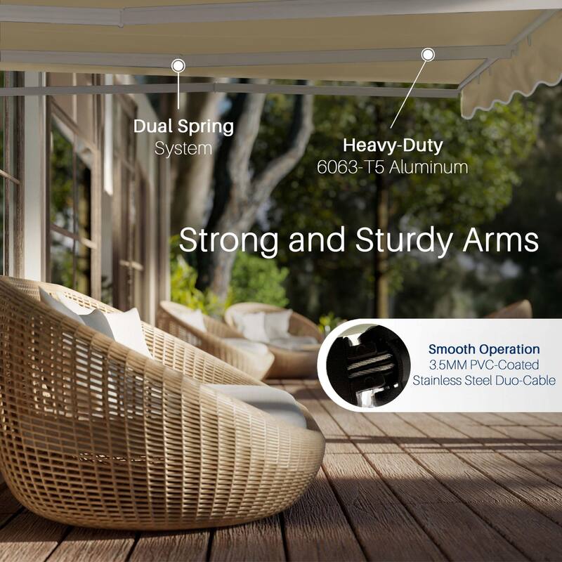 ALEKO Caribbean Manual Retractable Patio Awning - White Frame - Desert Sand - 10 x 8 Feet