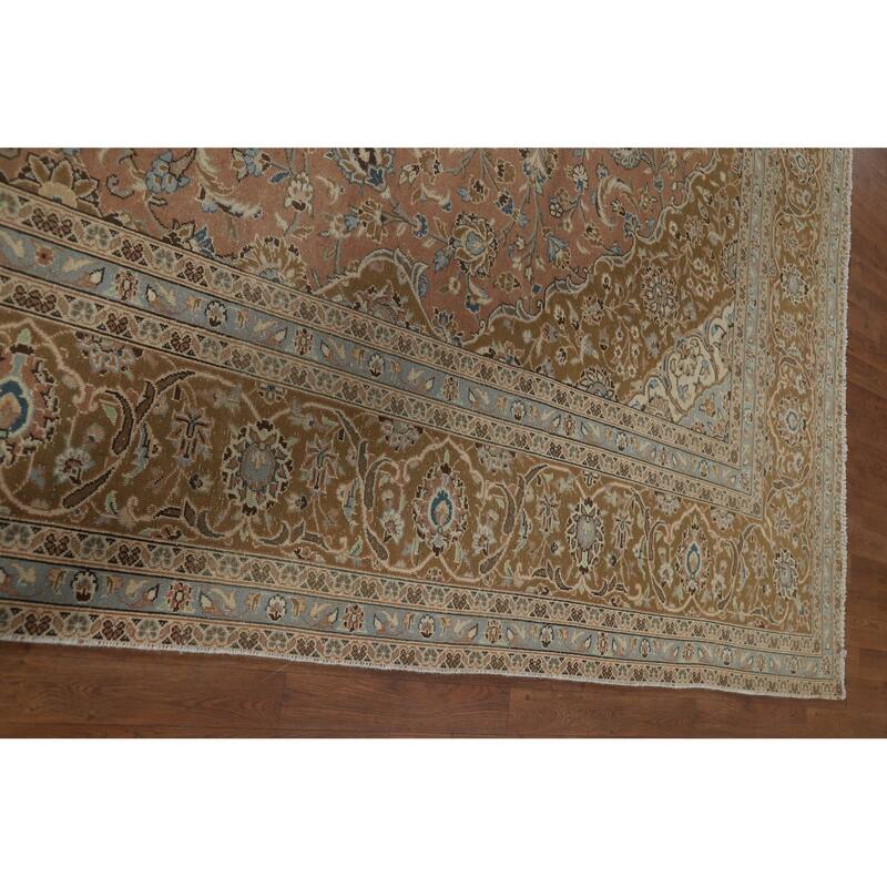 Traditional Kashan Vintage Persian Rug Hand-Knotted Pink Wool Carpet - 9'6" x 13'0"