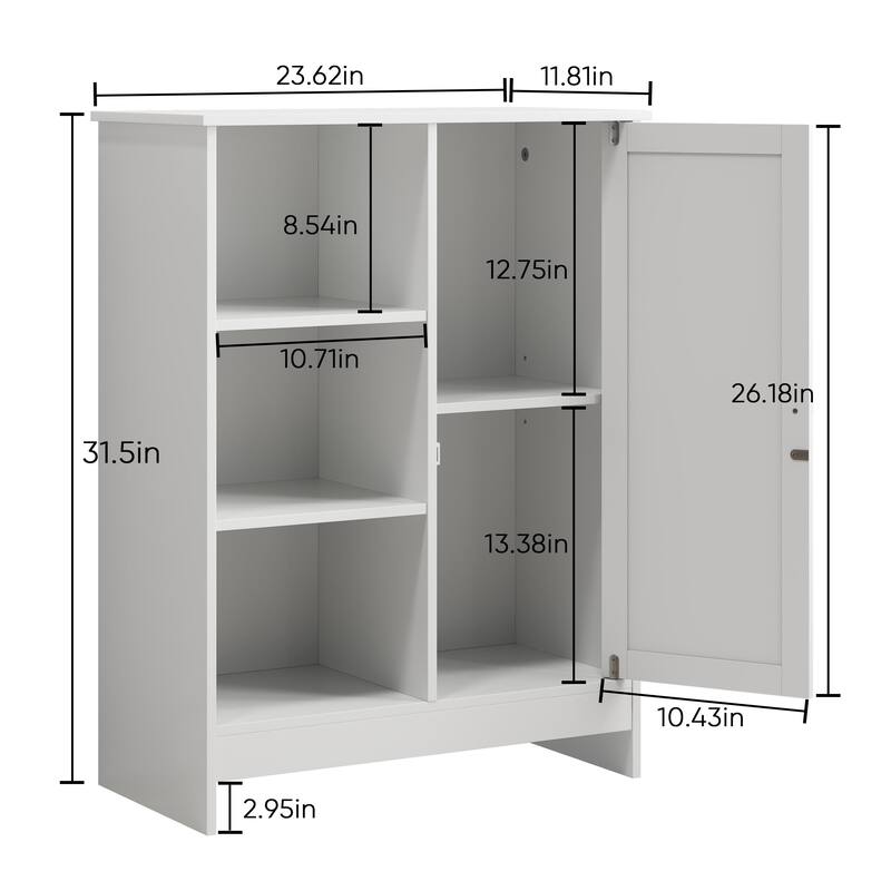 Roomfitters Modern Bathroom Storage Cabinet with Open Shelves and Beadboard Door, Floor Organizer for Small Spaces, White