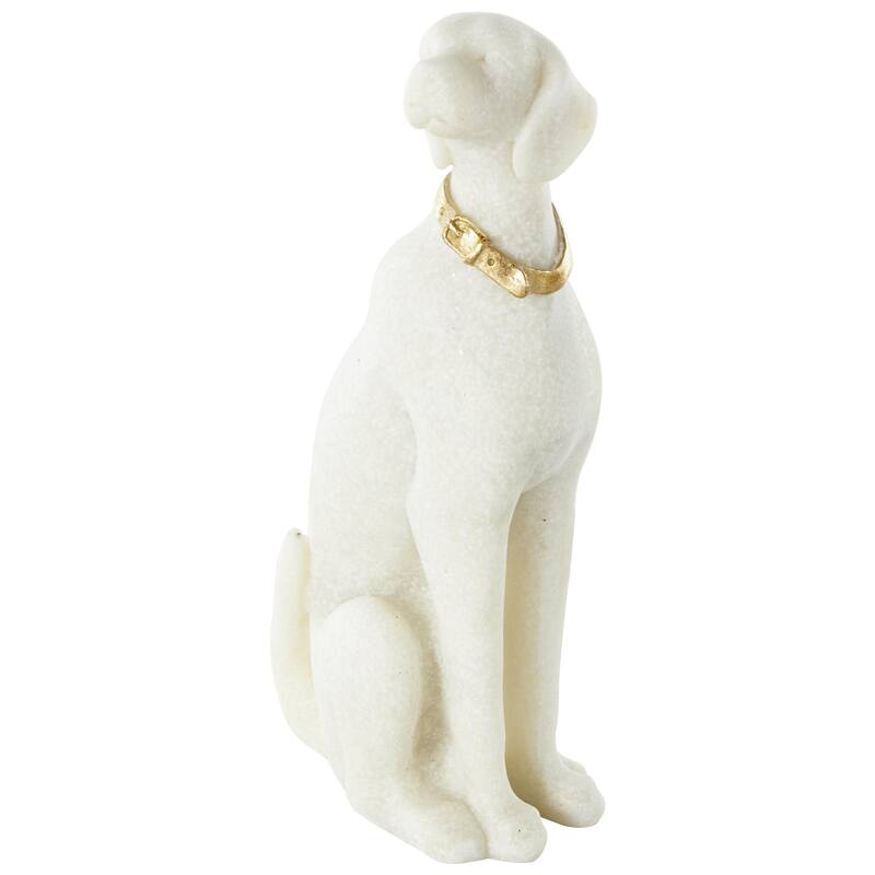 Polystone Dog Sitting Decorative Sculpture with Gold Collar - Cream - Roche River Decor - Cream