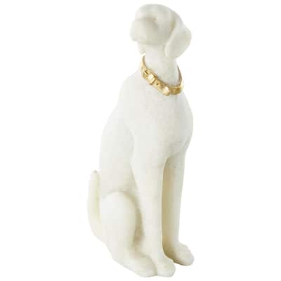 Polystone Dog Sitting Decorative Sculpture with Gold Collar - Cream - Roche River Decor