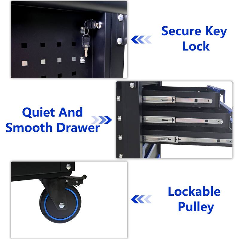 Mobile 7-Drawer Tool Cart, 30" Rolling Steel Storage Cabinet