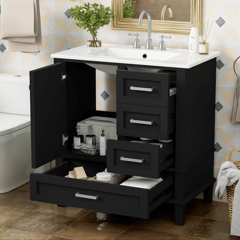 Modern 30" Bathroom Cabinet with Undermount Sink, Freestanding Design, and Ample Storage - Black