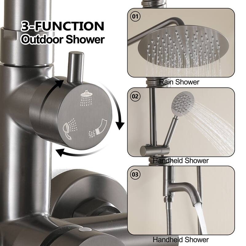 47"H 3-Function 304 Stainless Steel Wall-Mounted Outdoor Shower with Footwash