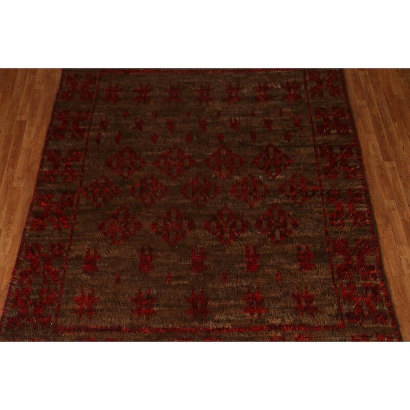 Brown Tribal Geometric Moroccan Berber Area Rug Handmade Wool Carpet - 8'1" x 10'6"