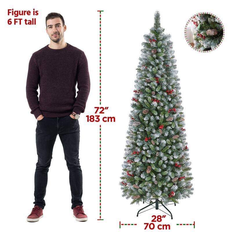 Yaheetech Pre-lit 6ft/7.5ft Frosted Artificial Christmas Tree with Stand Included, Green