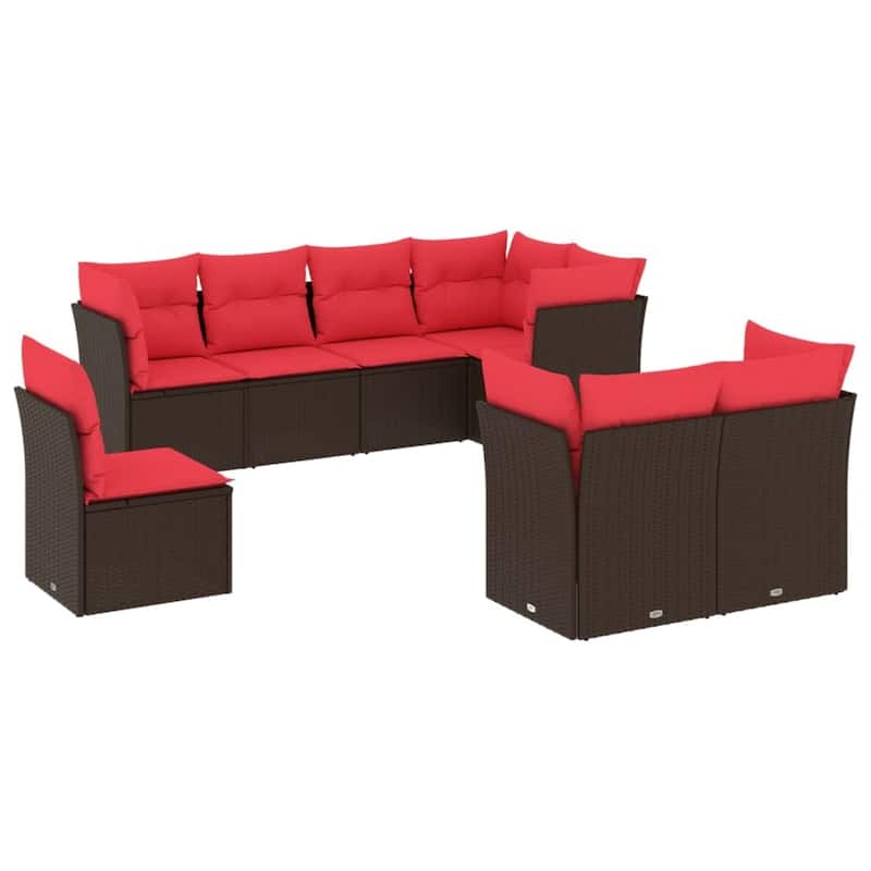 vidaXL 8/9 Piece Patio Sofa Set with Cushions Brown/Gray Poly Rattan - 21.7 x 24.4 x 27.2