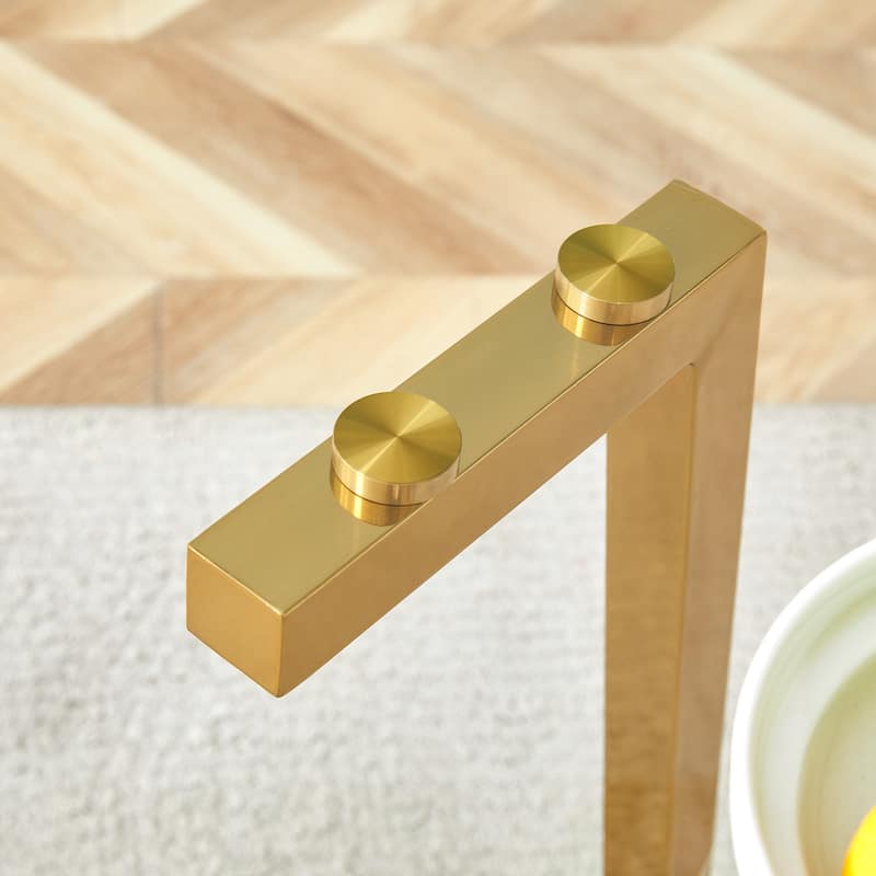 Roomfitters Round Glass Dining Table with Gold 7-Shaped Metal Legs for Dining, Office or Coffee Space, Gold