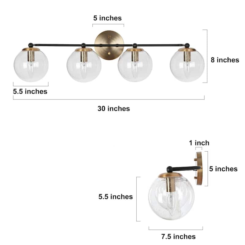 Modern Glam Black Gold 2/3/4 Light Bathroom Vanity Light Globe Seeded Glass Wall Sconces